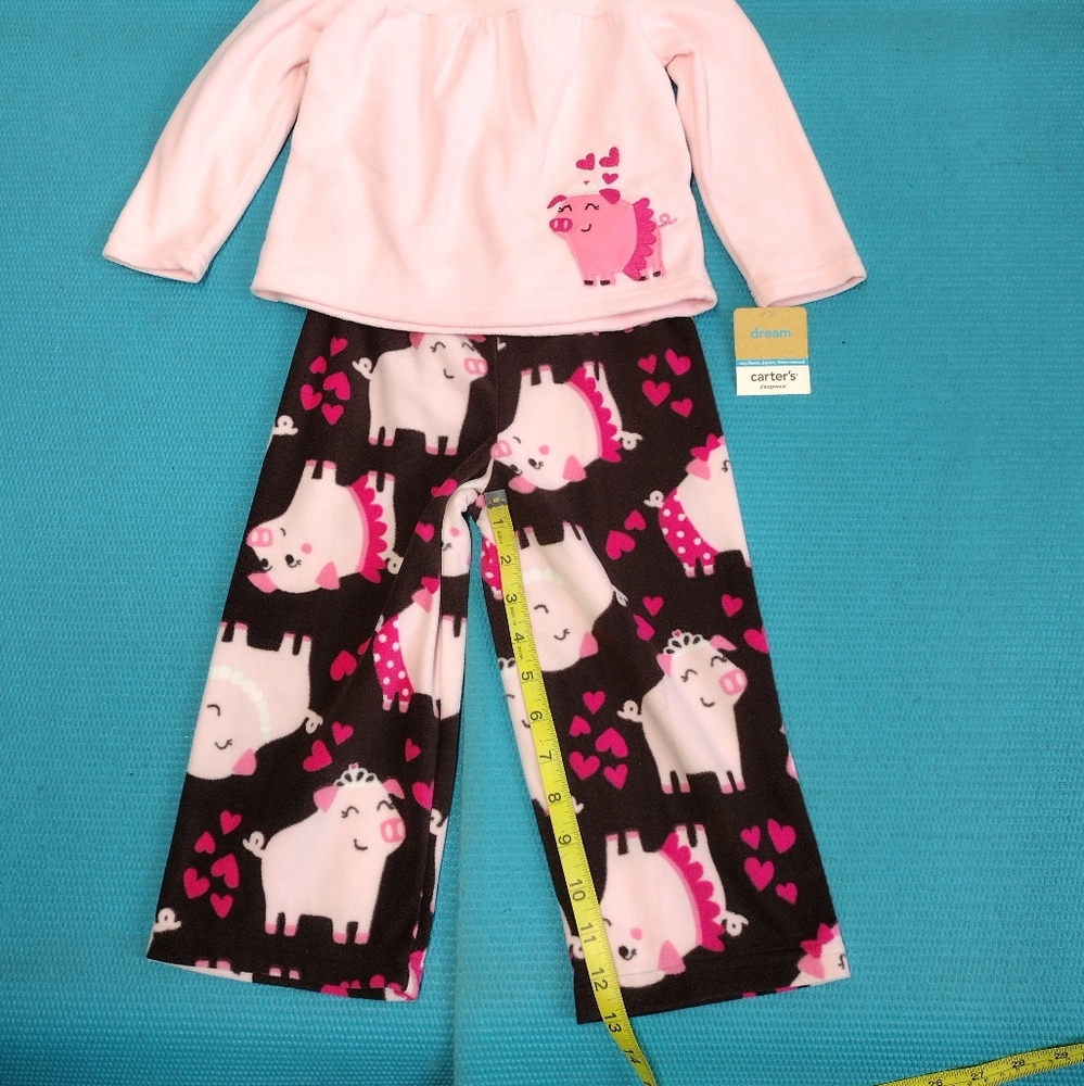 Carter's Girls Fleece Pajama Set Piggy Pink Brown Size 2T - Picture 2 of 6